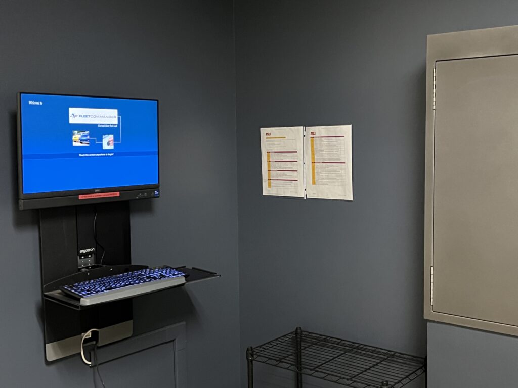 Kiosk utilized by shared fleet users to check in and access keys via the lock box.
